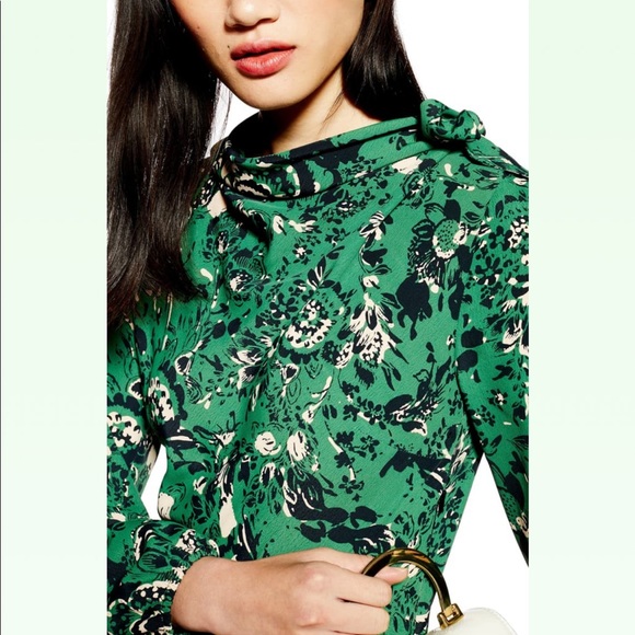 Topshop Geo Border Tie Neck Midi Dress 4 - Picture 3 of 4